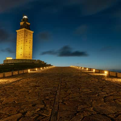 Hercules Tower at night, Spain