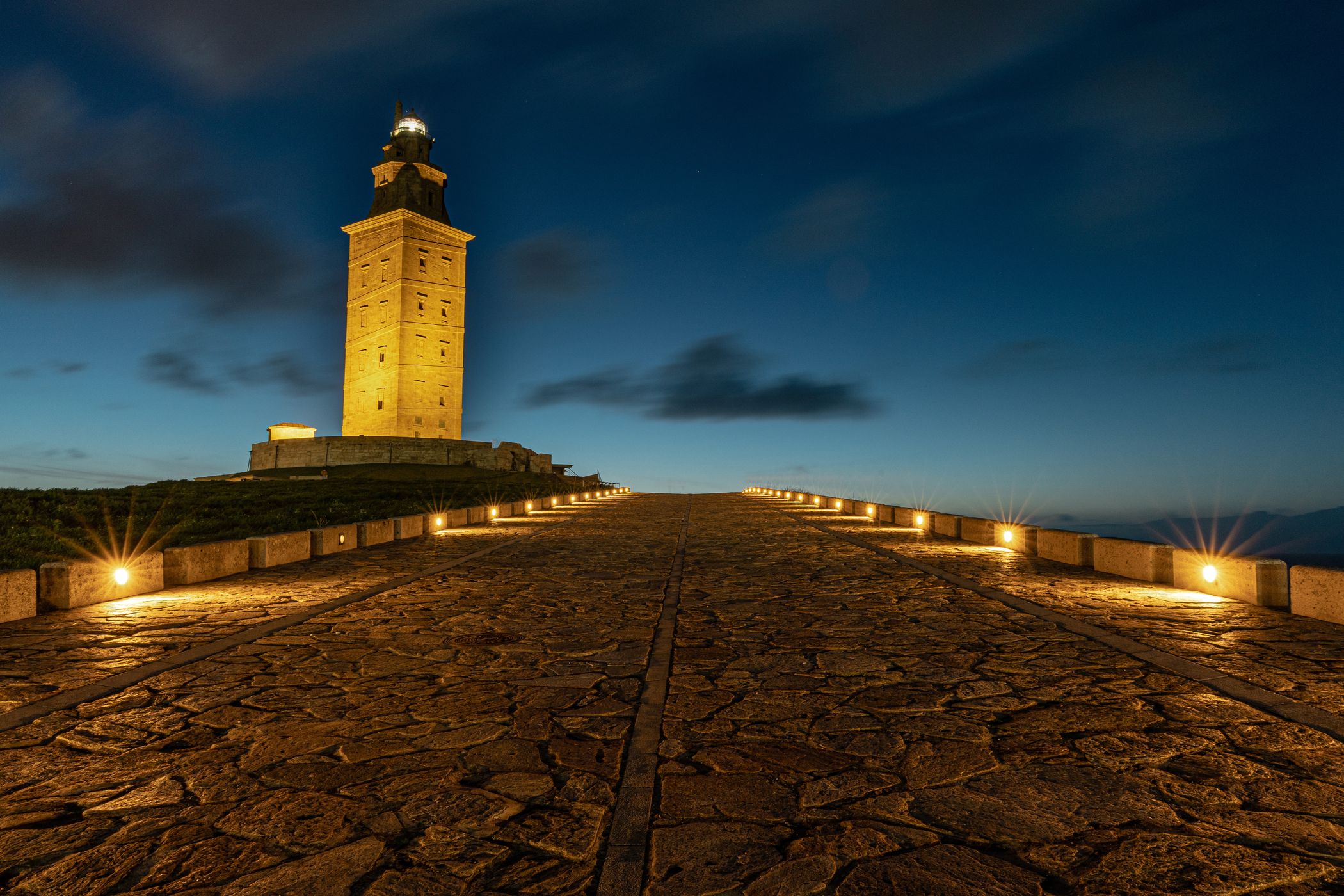 Hercules Tower at night, Spain