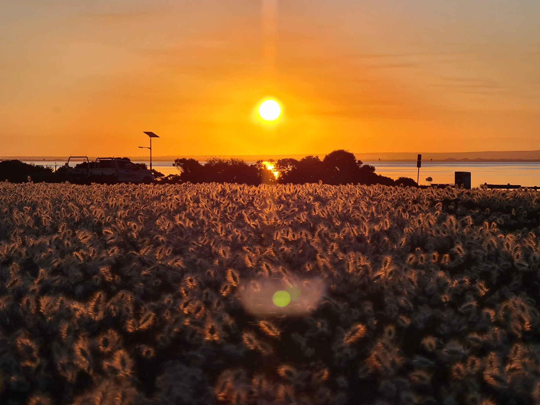 Portarlington Steeles Rocks looking west at sunset in autumn, Australia