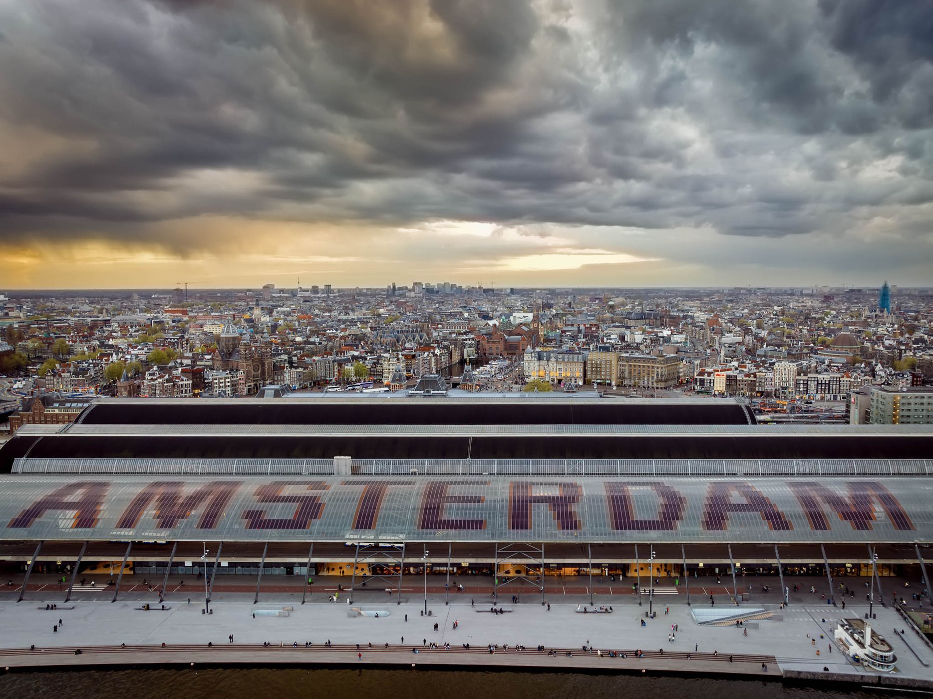 Amsterdam Central cityscape from A'dam Lookout tower., Netherlands