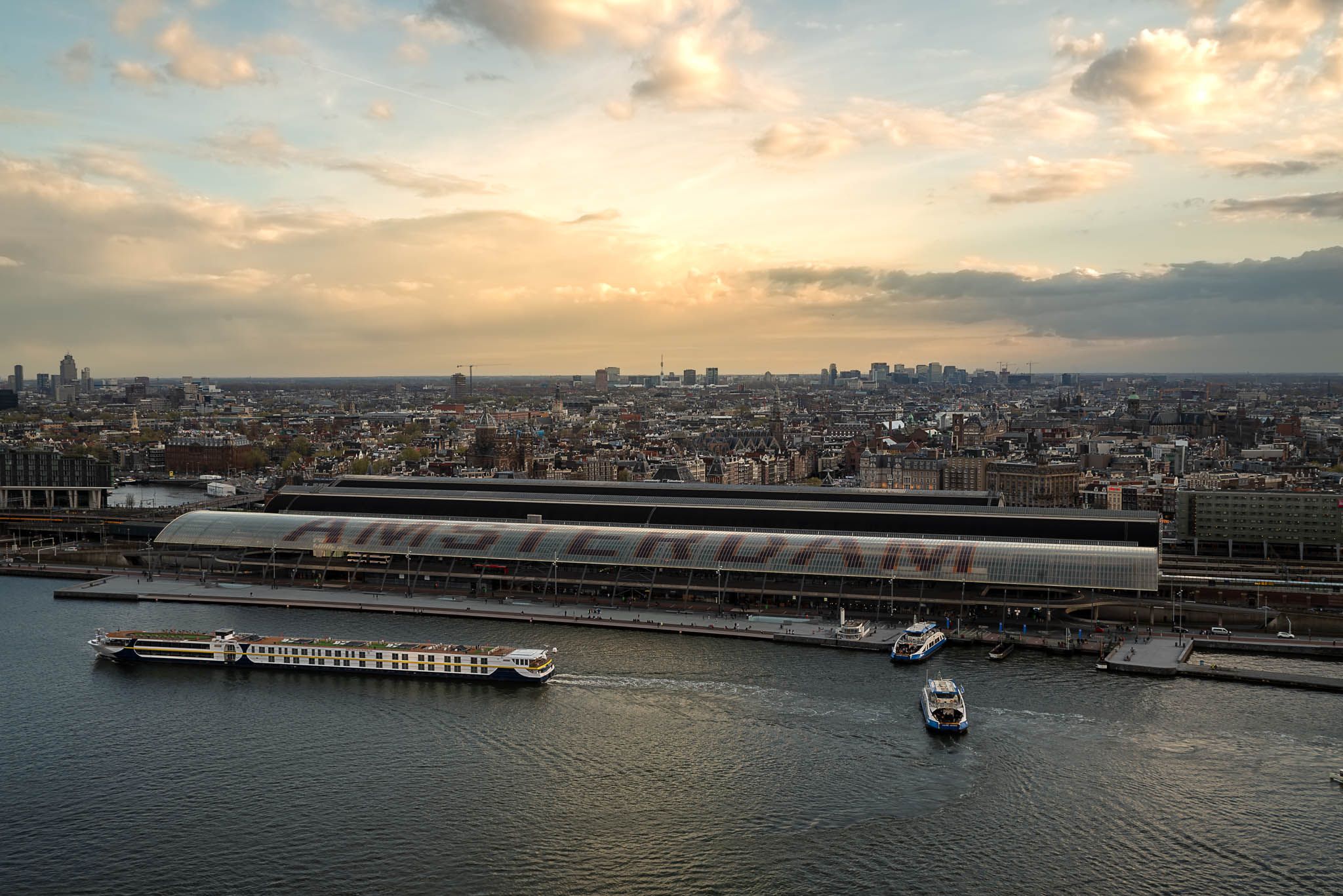 Amsterdam Central cityscape from A'dam Lookout tower., Netherlands