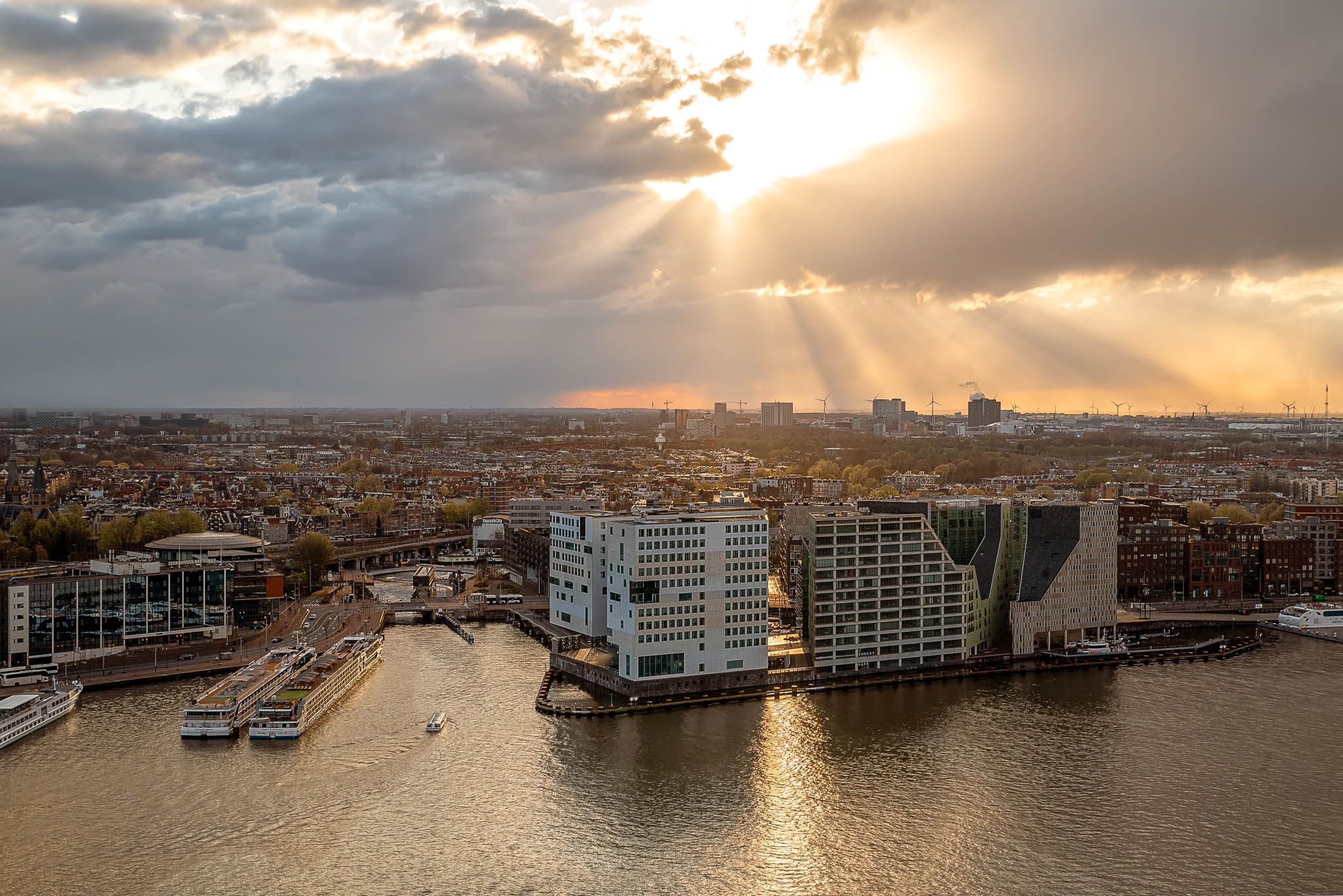 Amsterdam Central cityscape from A'dam Lookout tower., Netherlands