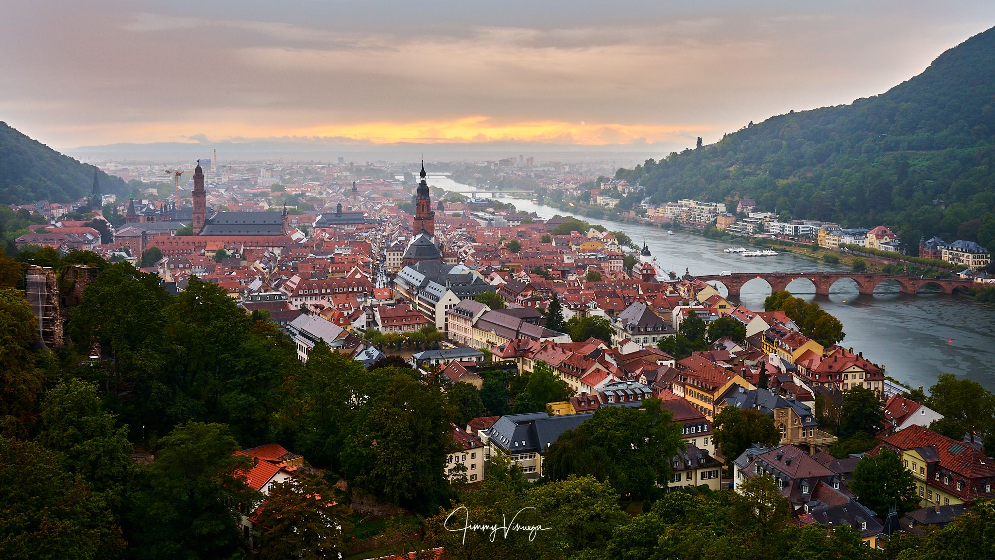 View of Neckar river and the old bridge, Germany