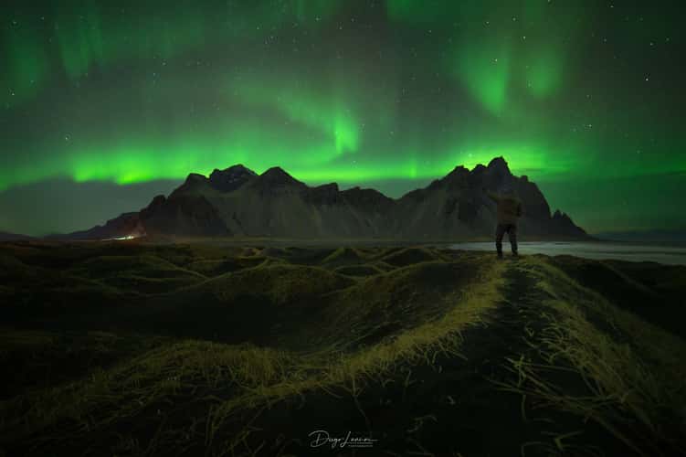 Northern Lights over Vestrahorn Mountain from Stokksnes