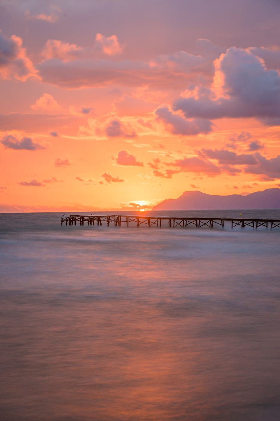 Wooden walkway at Playa de Muro from the side, Spain