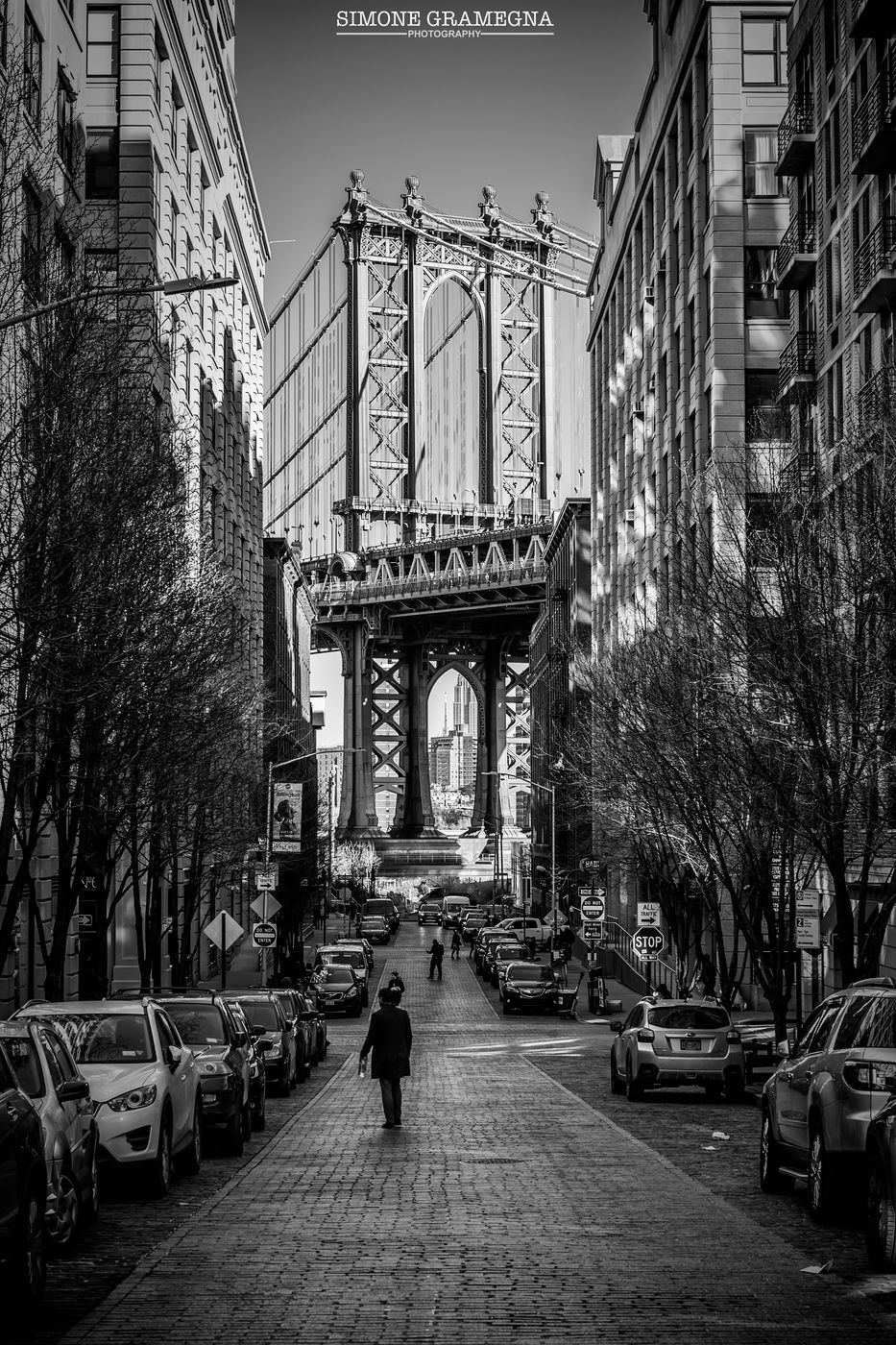 Manhattan Bridge from Washington St., New York City, USA