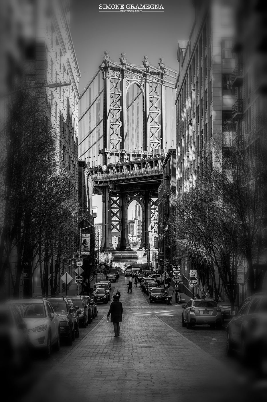Manhattan Bridge from Washington St., New York City, USA