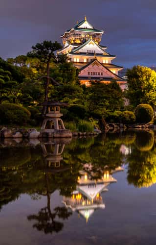 Zen garden shot of Osaka Castle