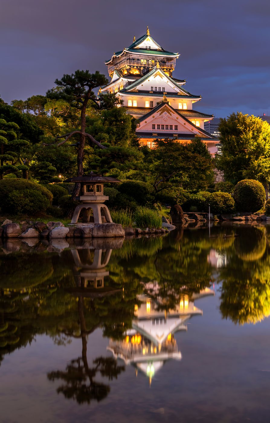 Zen garden shot of Osaka Castle, Japan