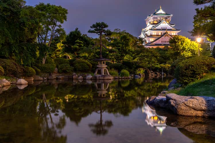 Zen garden shot of Osaka Castle