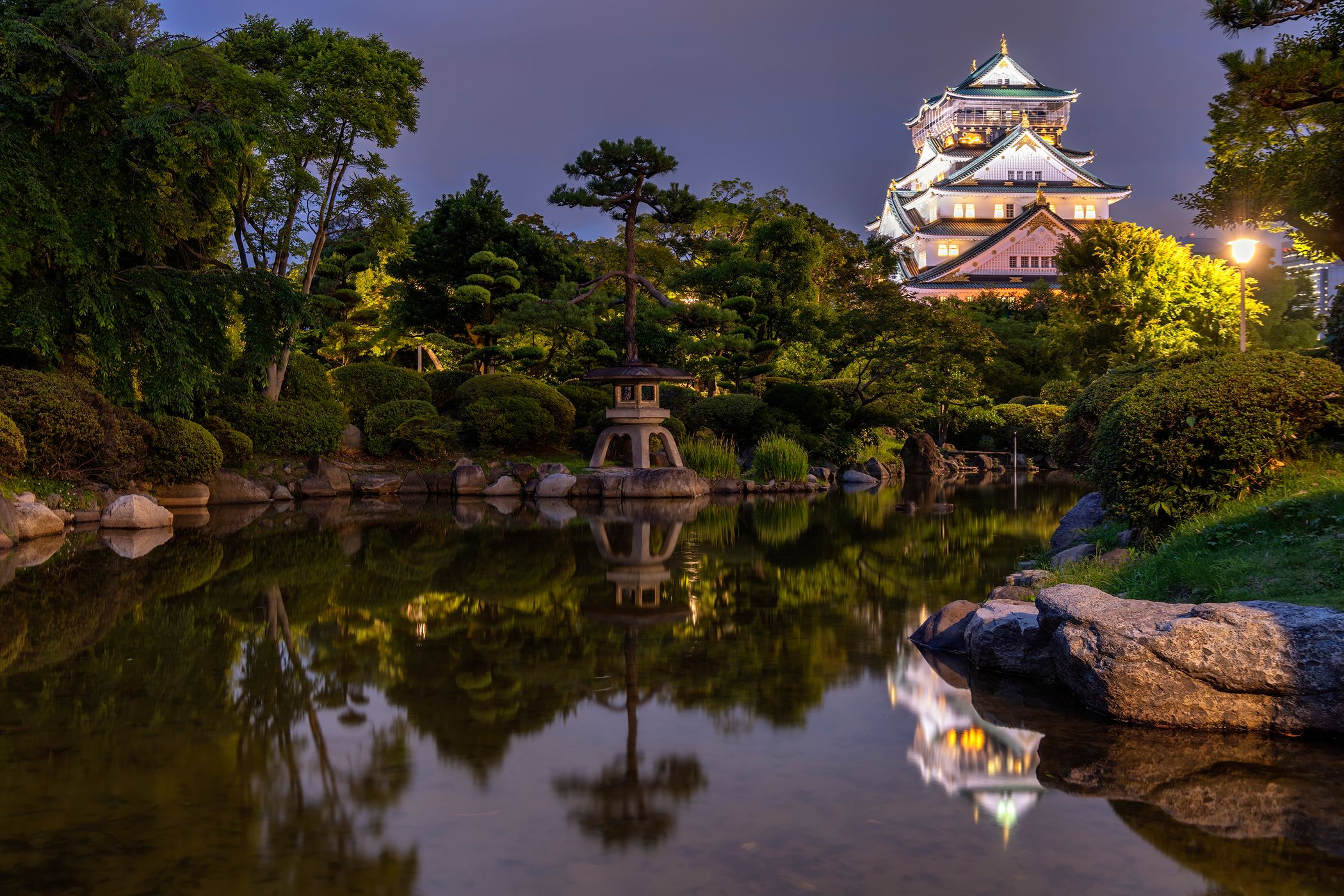 Zen garden shot of Osaka Castle, Japan