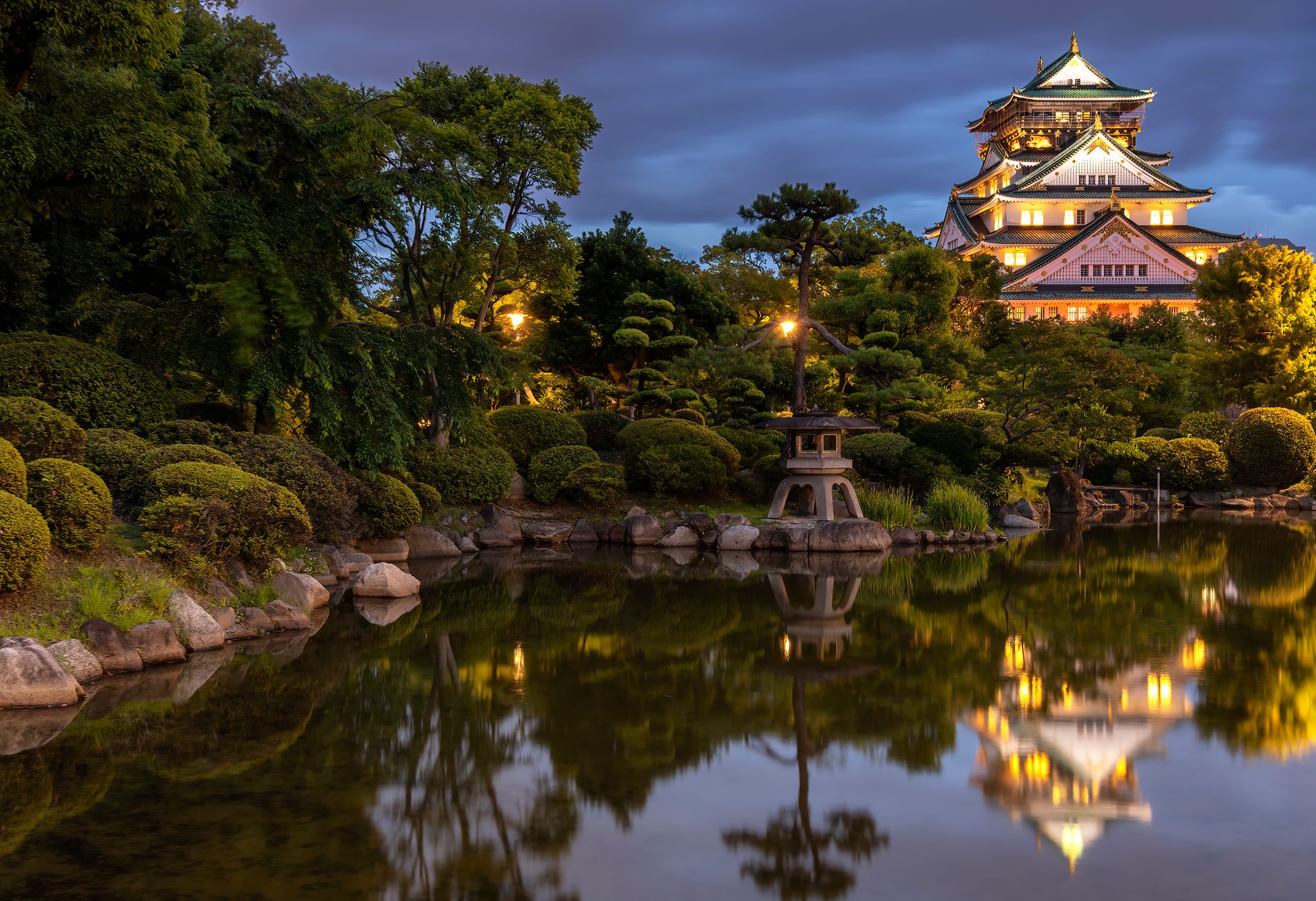 Zen garden shot of Osaka Castle, Japan