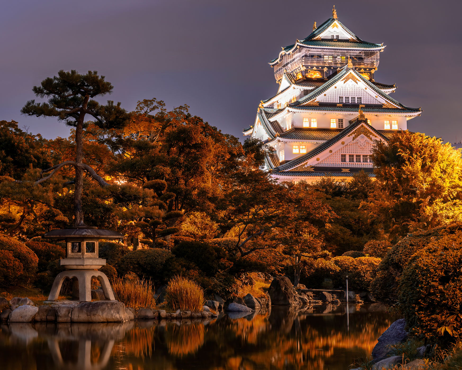 Zen garden shot of Osaka Castle, Japan