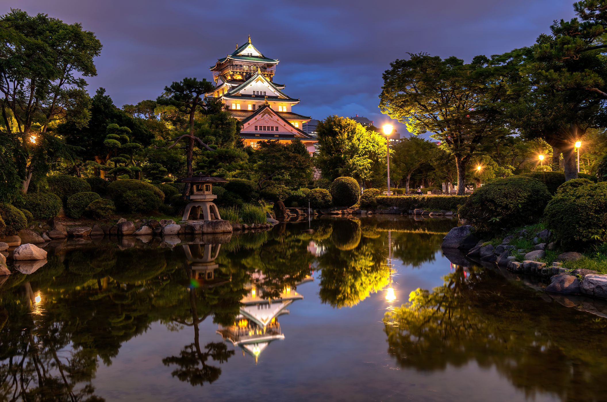 Zen garden shot of Osaka Castle, Japan