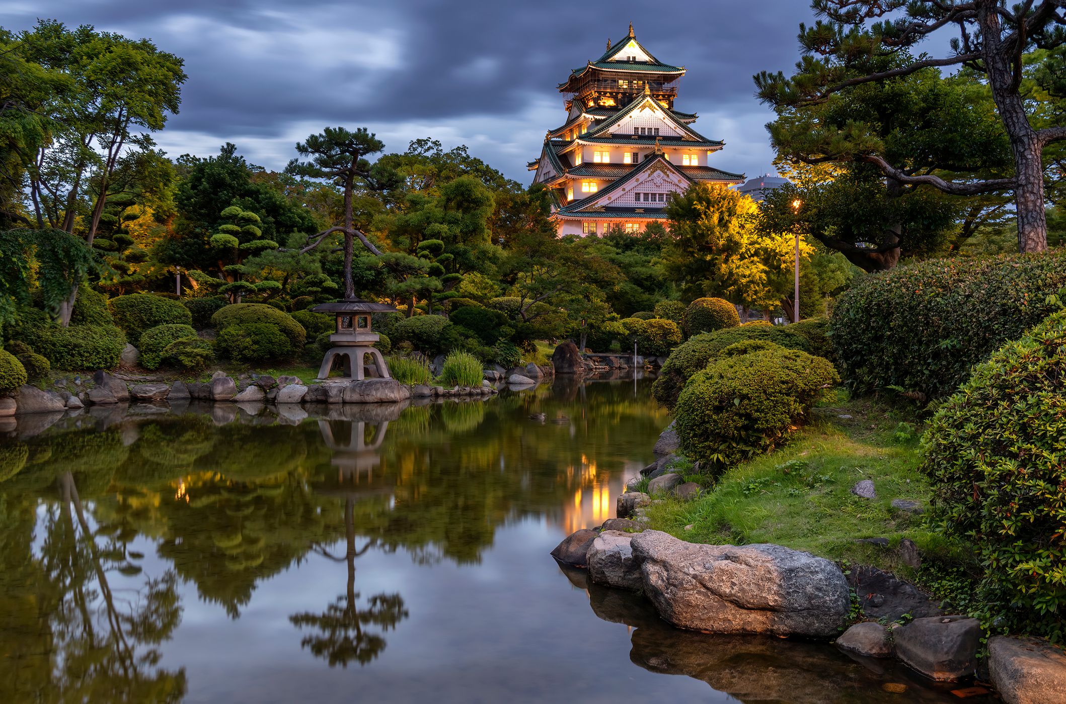 Zen garden shot of Osaka Castle, Japan