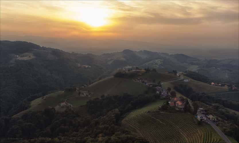 Sunset over wineyard [Drone]
