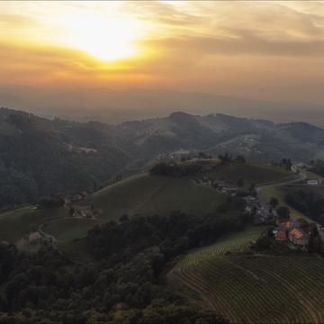 Sunset over wineyard [Drone], Austria
