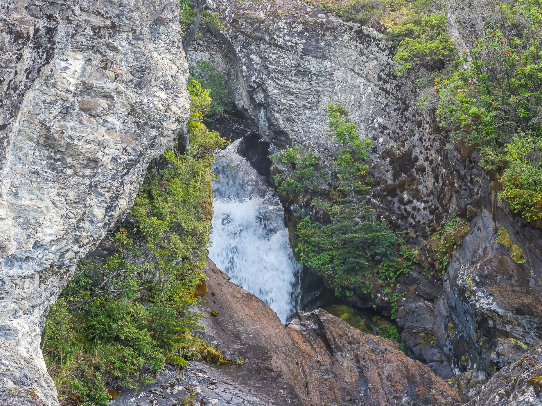 Waterfall near Puente Ventisquero, Chile