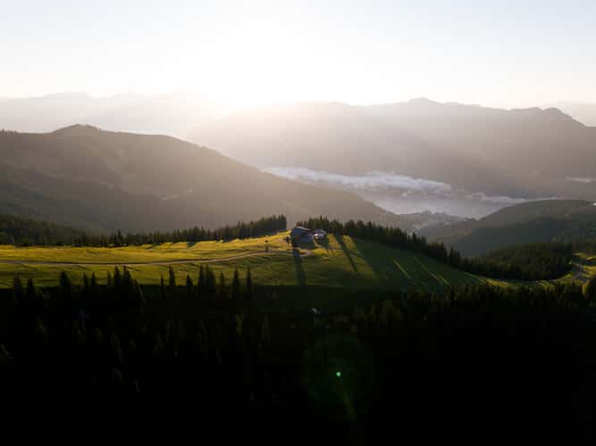 Aerial view on mountain hut, Zell am See-Kaprun