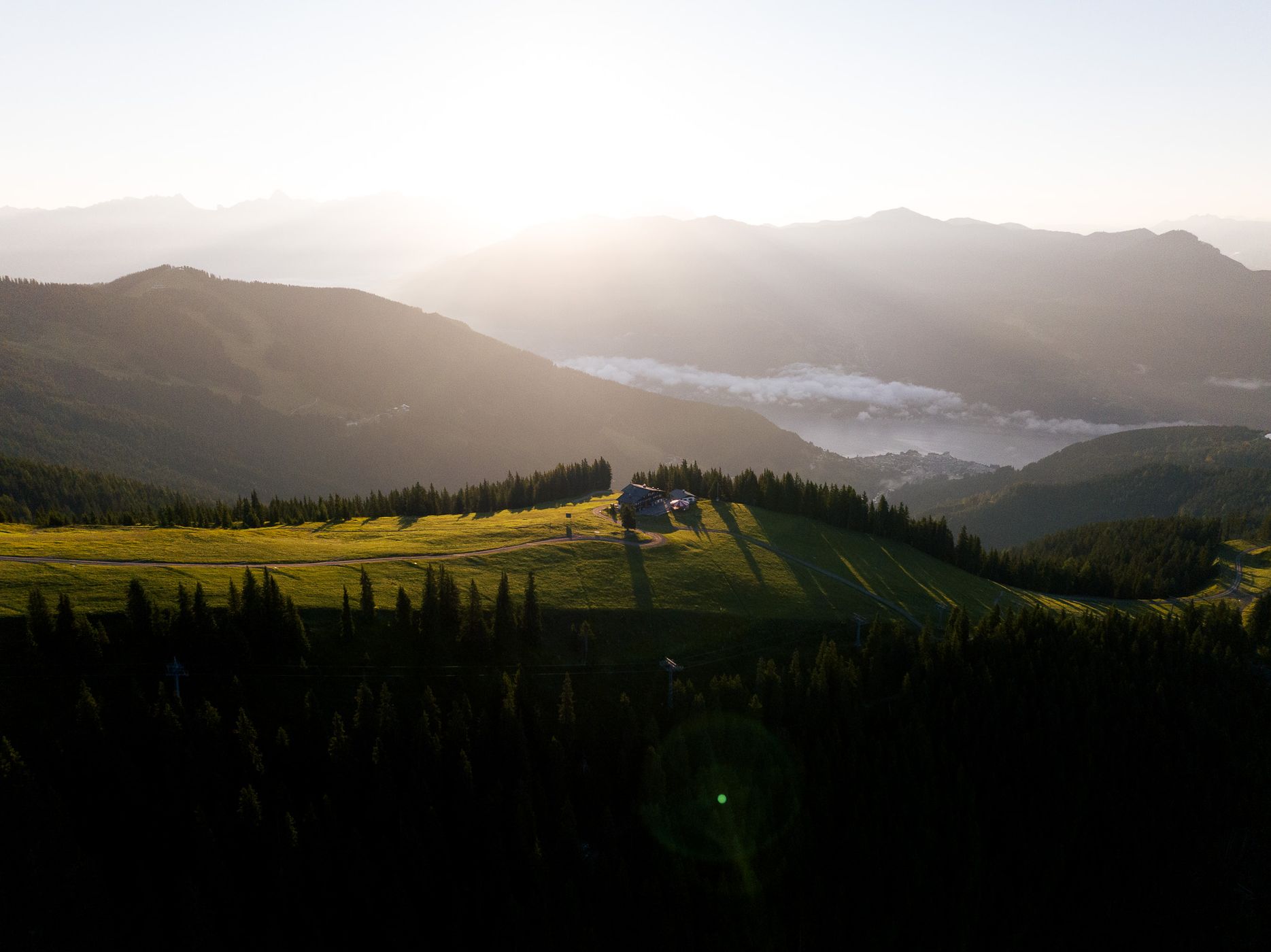 Aerial view on mountain hut, Zell am See-Kaprun, Austria