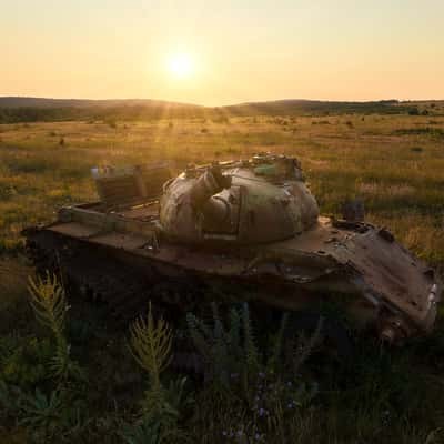 Battle tank in a military area., Hungary