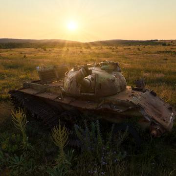 Battle tank in a military area., Hungary
