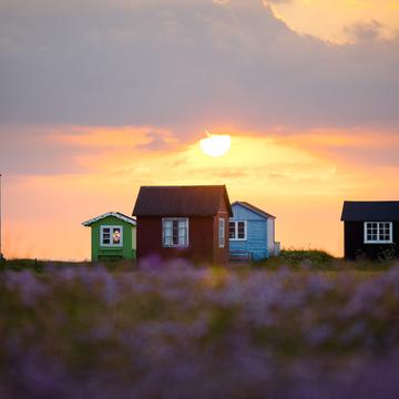 Colorful houses at Vestre beach, Aerø, Denmark