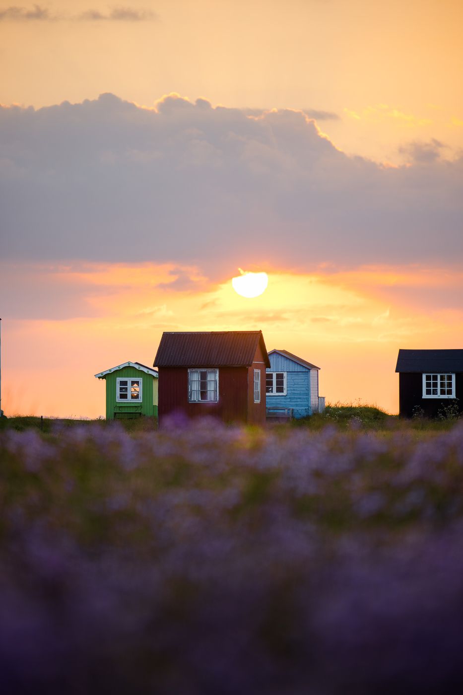 Colorful houses at Vestre beach, Aerø, Denmark
