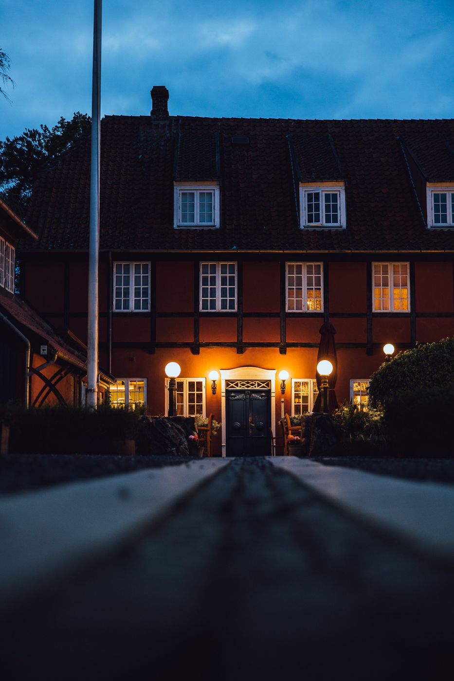 Hotel Ærøhus at blue hour, Aerø, Denmark