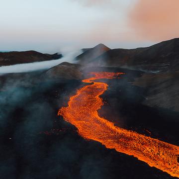 Icelandic lava river [drone], Iceland