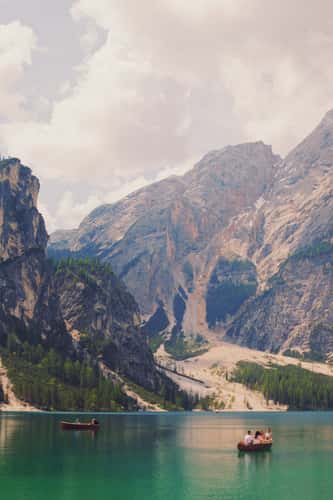 View from the Pier at Lago di Braies Prager Wildsee, Dolomites