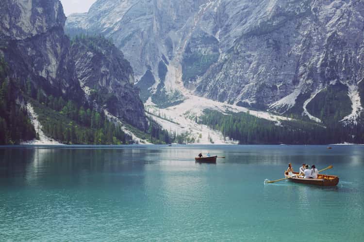 View from the Pier at Lago di Braies Prager Wildsee, Dolomites