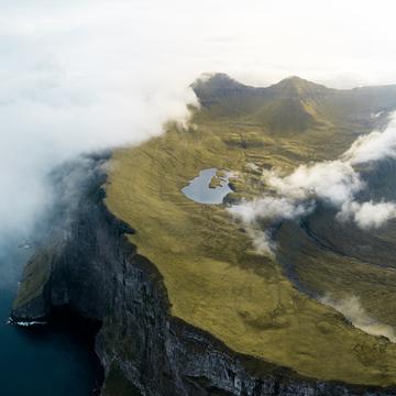 Lake above the ocean, Faroe Islands, Faroe Islands