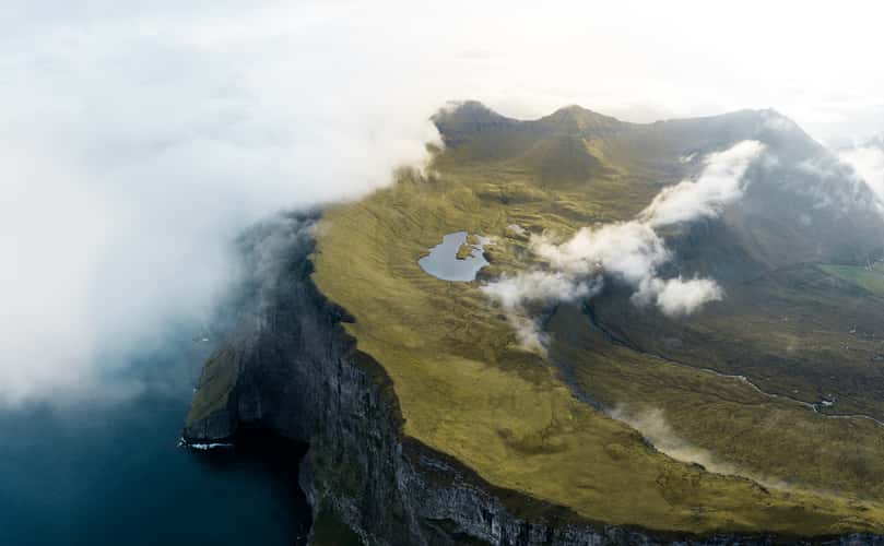 Lake above the ocean, Faroe Islands