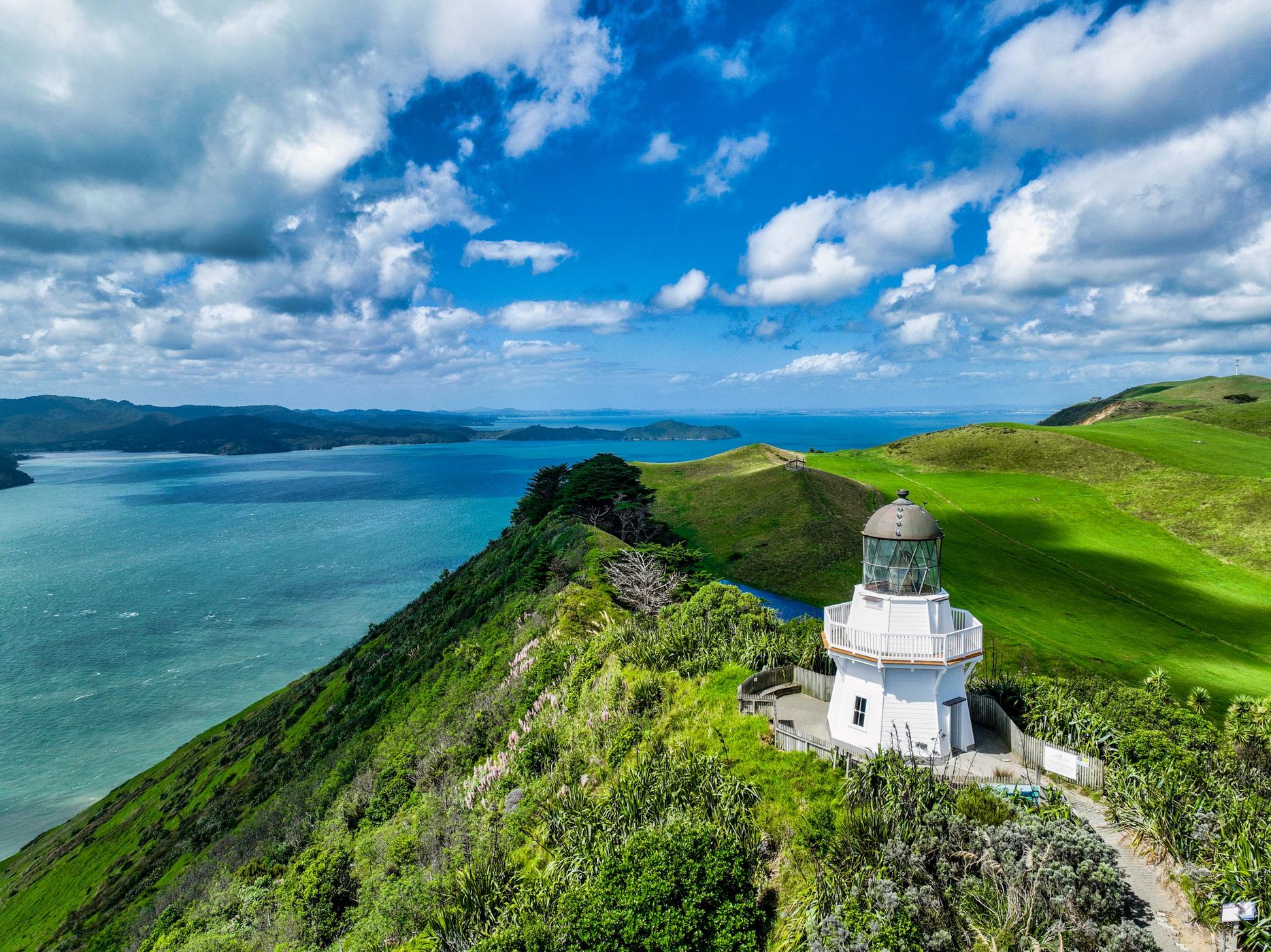 Looking East. Lighthouse, Manukau Heads, North Island, New Zealand