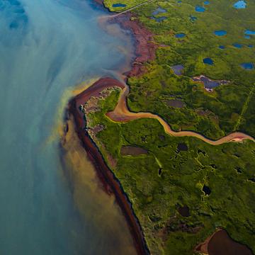 Orange river meets blue river [drone], Iceland