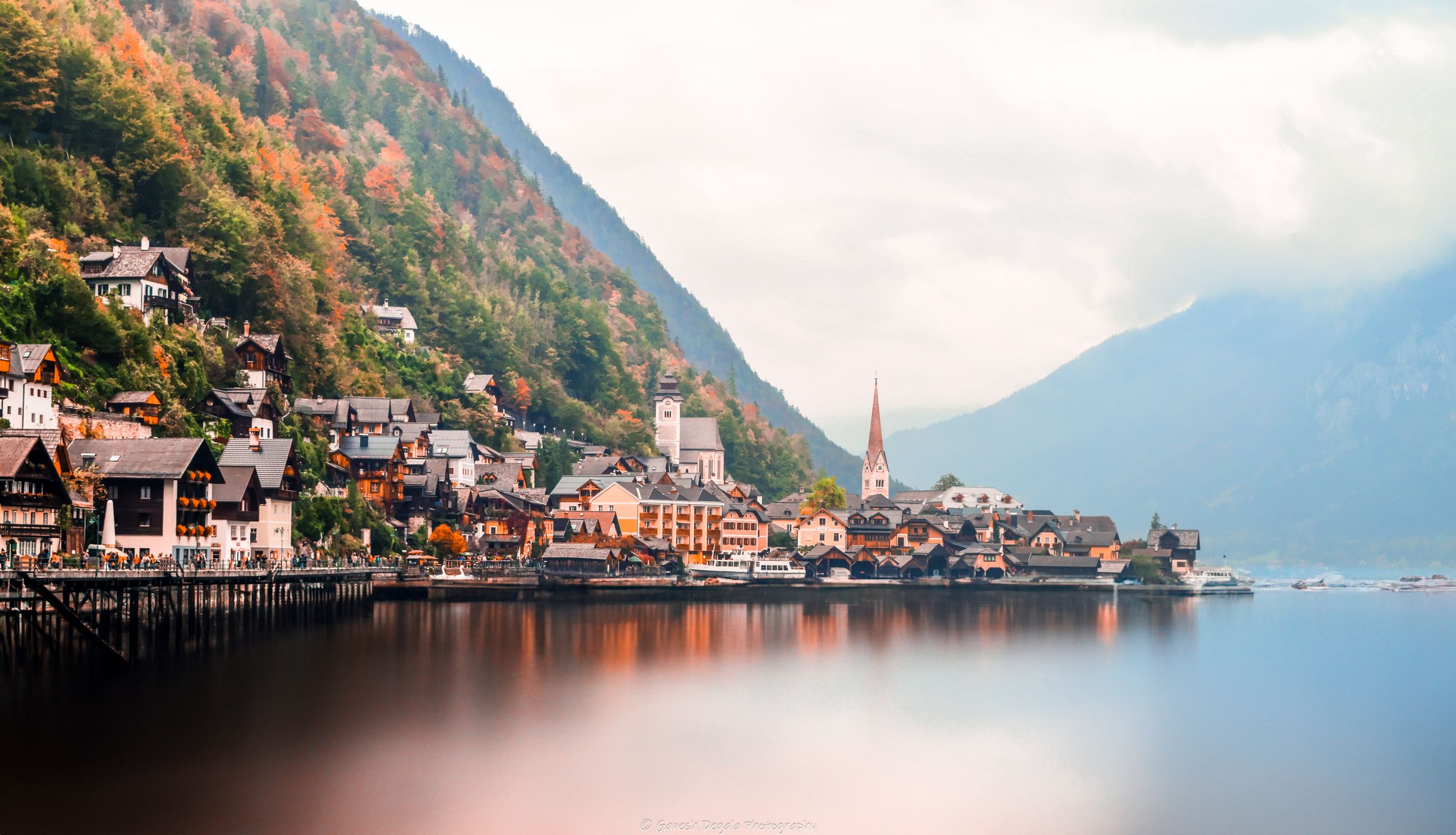 Down the lake view of Hallstatt, Austria