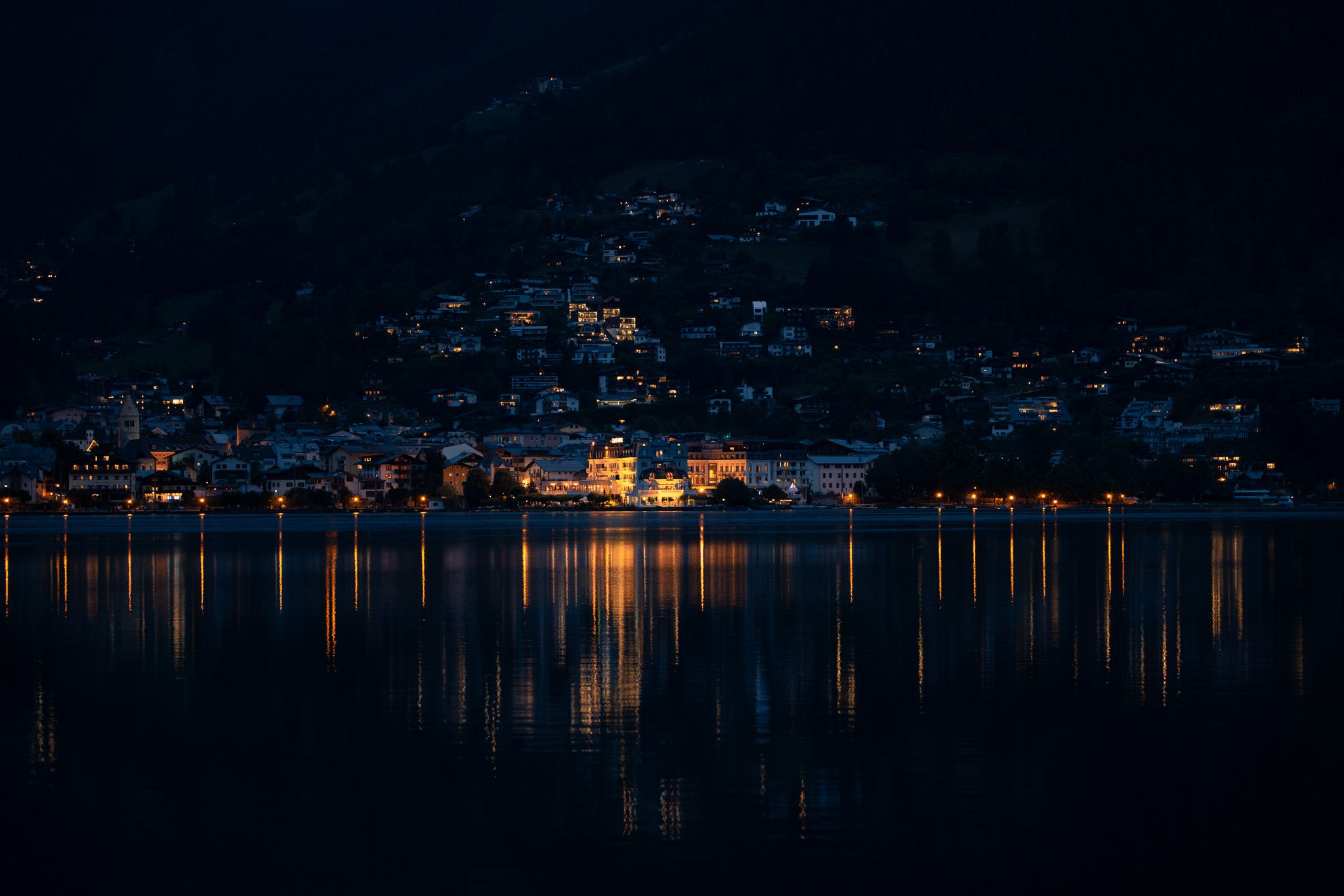 View onto Zell am See from Lake Zell, Austria