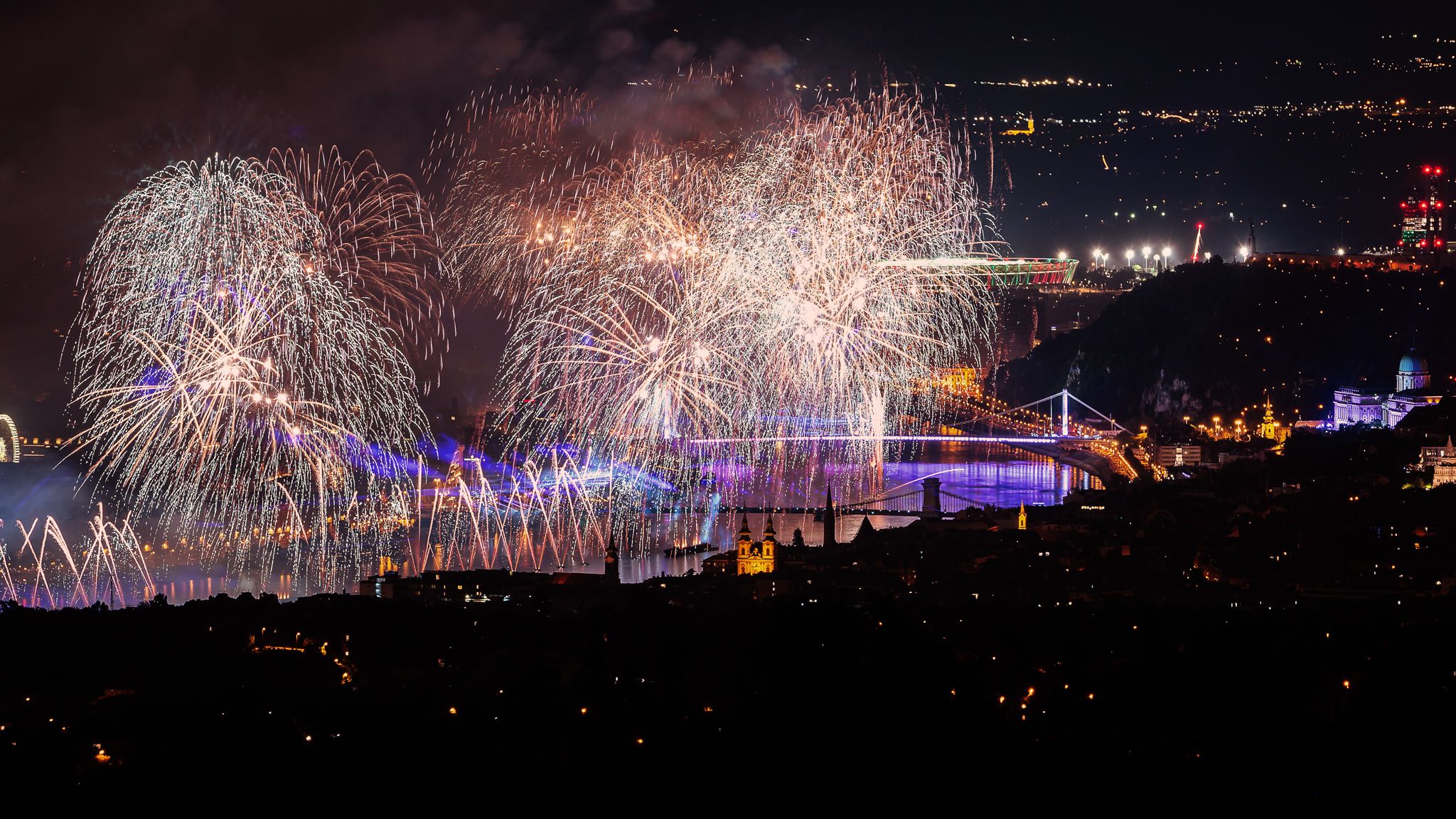 Fireworks over Budapest city, Hungary