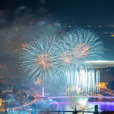 Fireworks over Budapest city, Hungary