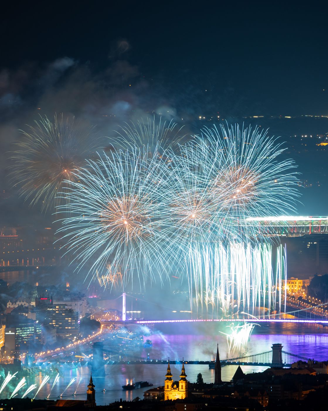 Fireworks over Budapest city, Hungary