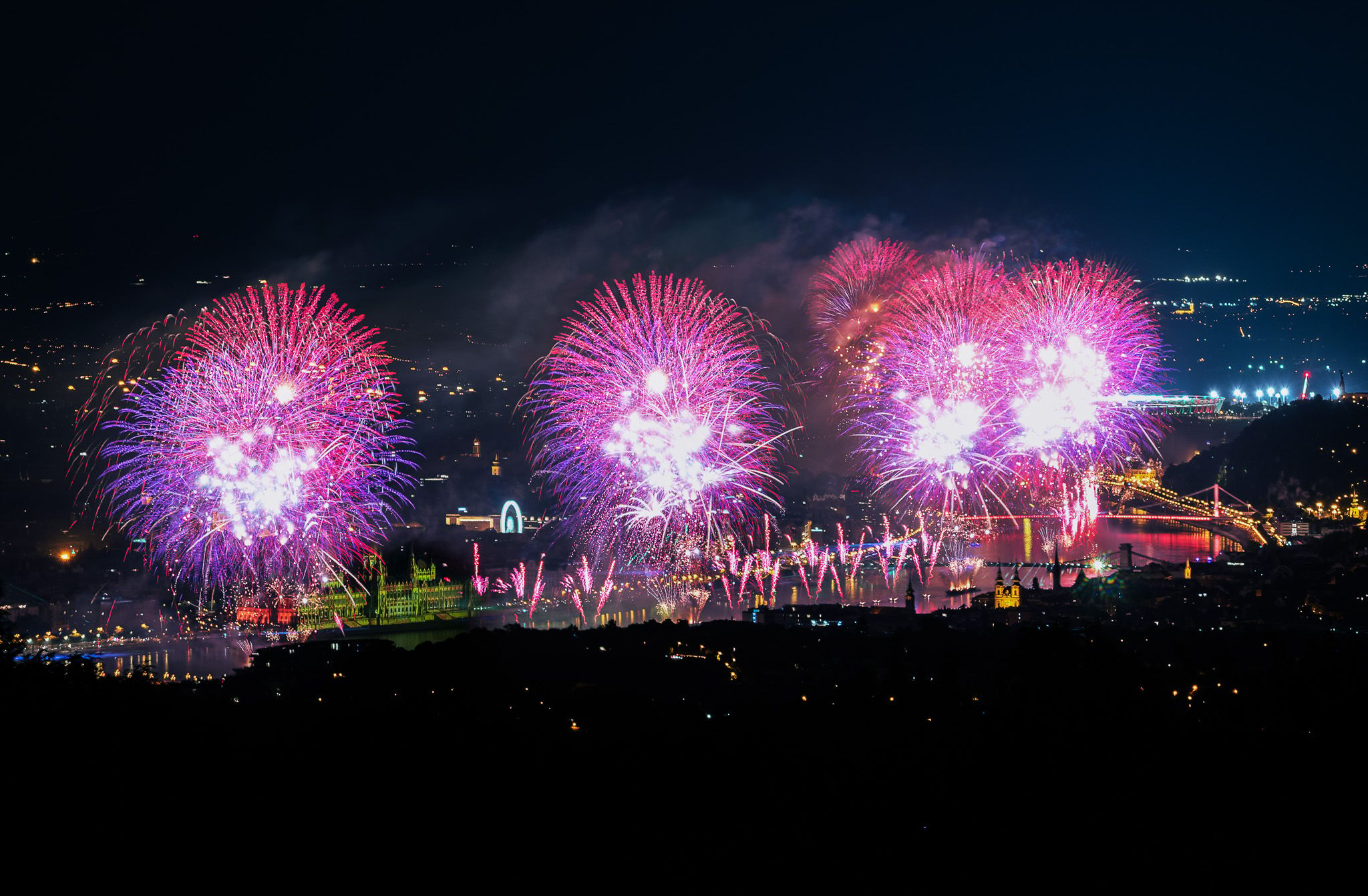 Fireworks over Budapest city, Hungary