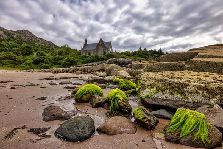 Free Church of Scotland & Beach, Gairloch, Scotland, UK