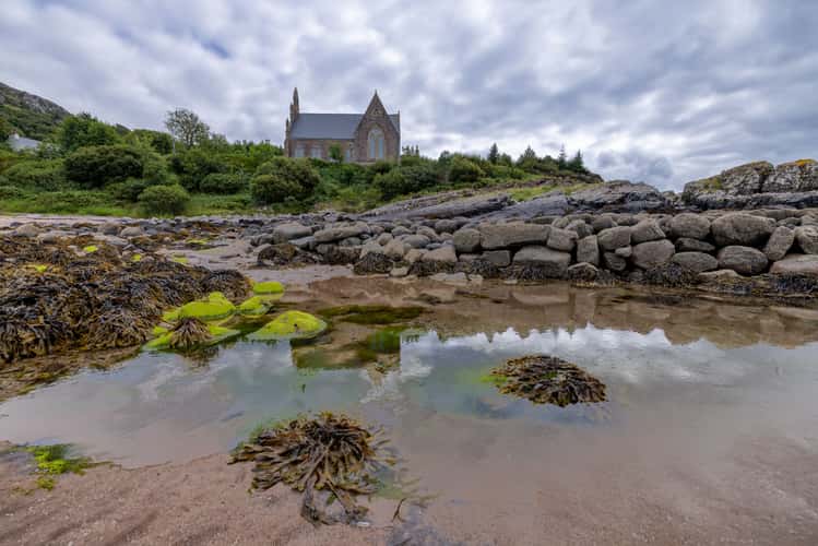 Free Church of Scotland & Beach, Gairloch, Scotland, UK
