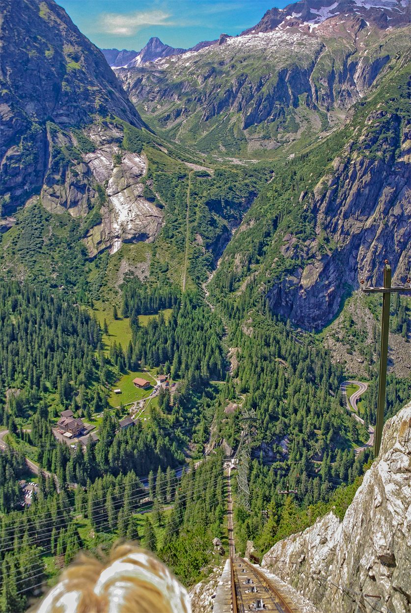 Shot from the descending Gelmer cable car, Switzerland
