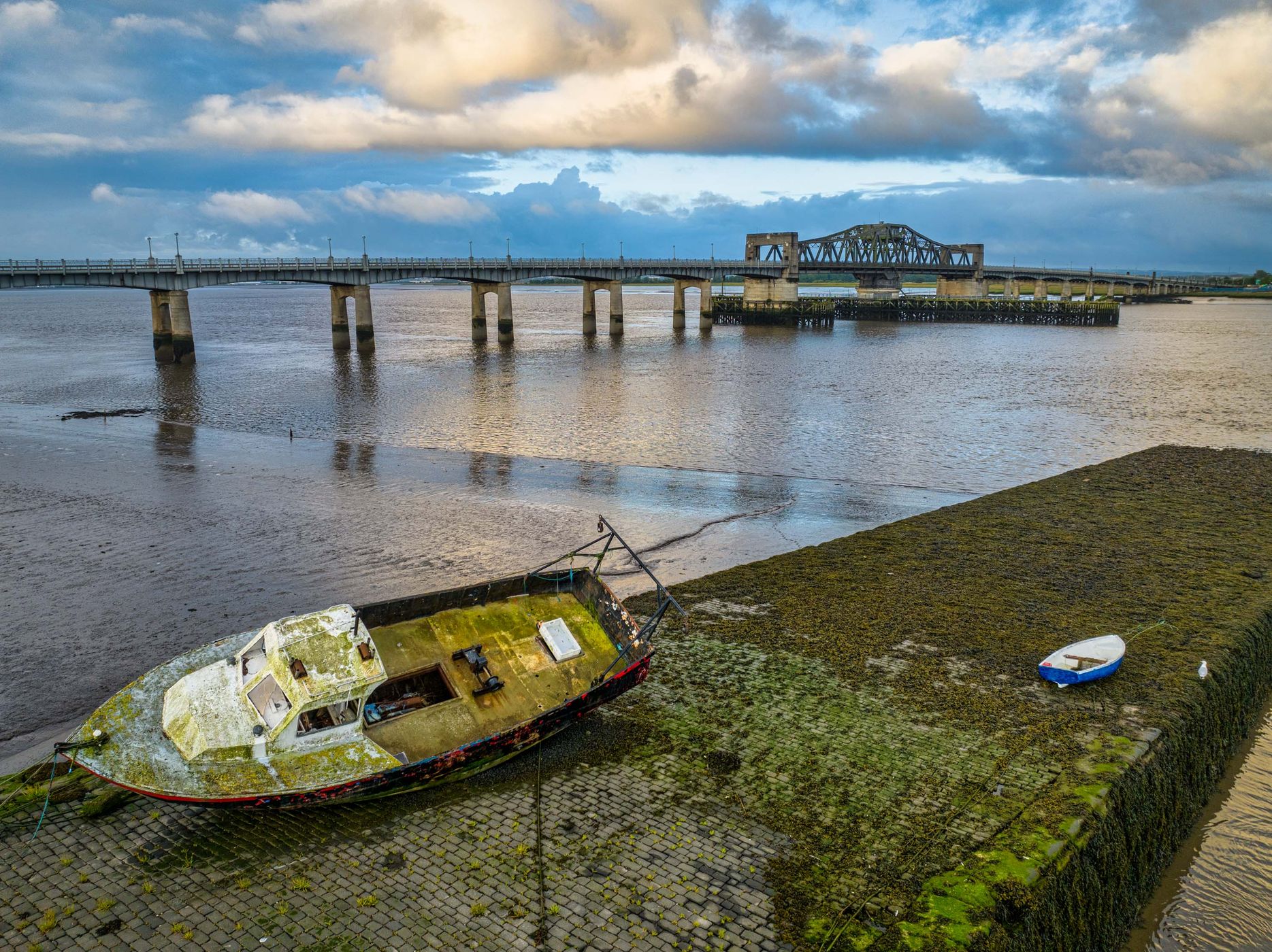 Small boat and bridge, Kincardine, Scotland, United Kingdom
