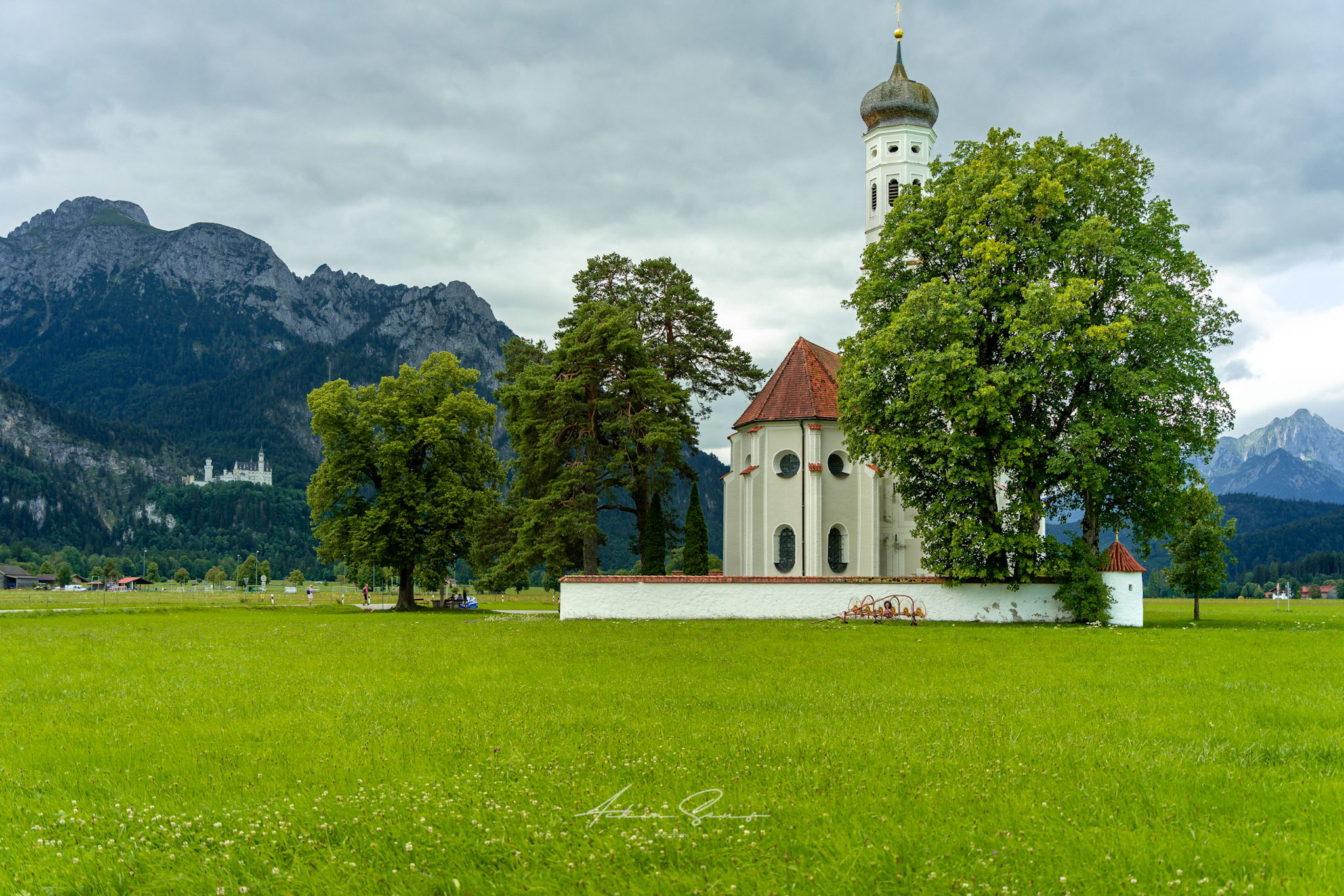 St. Coloman Church with Neuschwanstein, Bavaria, Germany