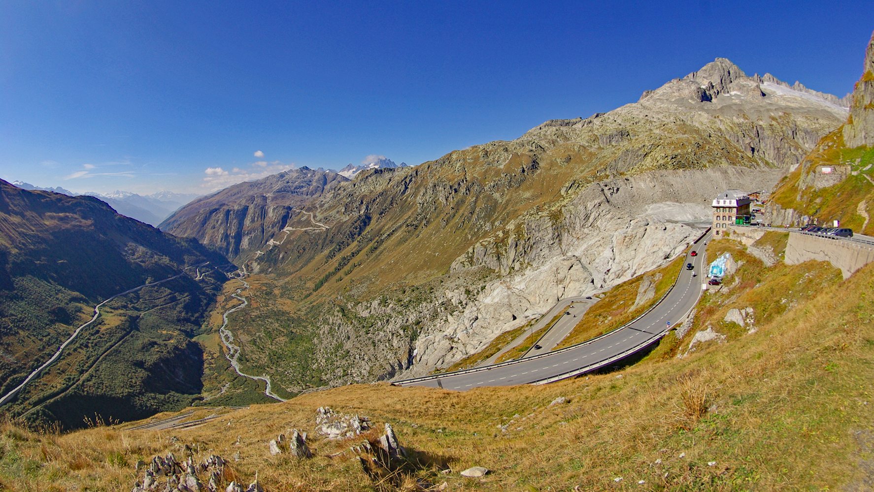 View from Furka Pass to Val Goms and Grimsel Pass, Switzerland