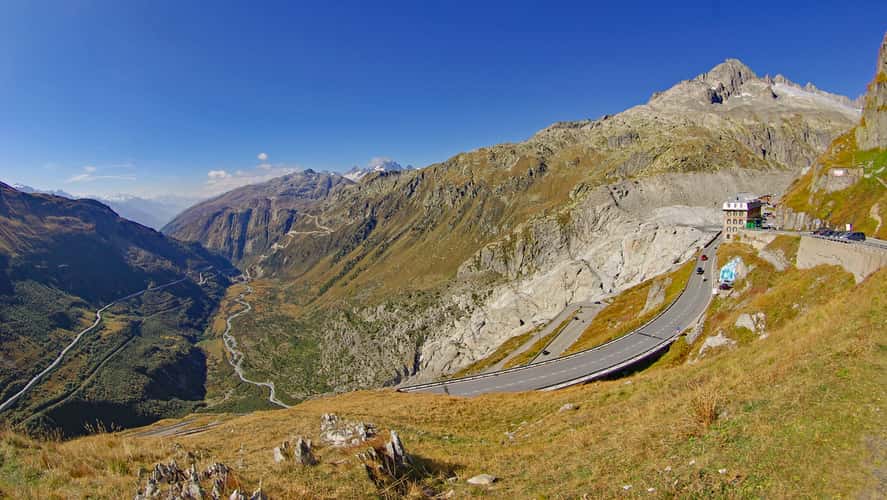 View from Furka Pass to Val Goms and Grimsel Pass