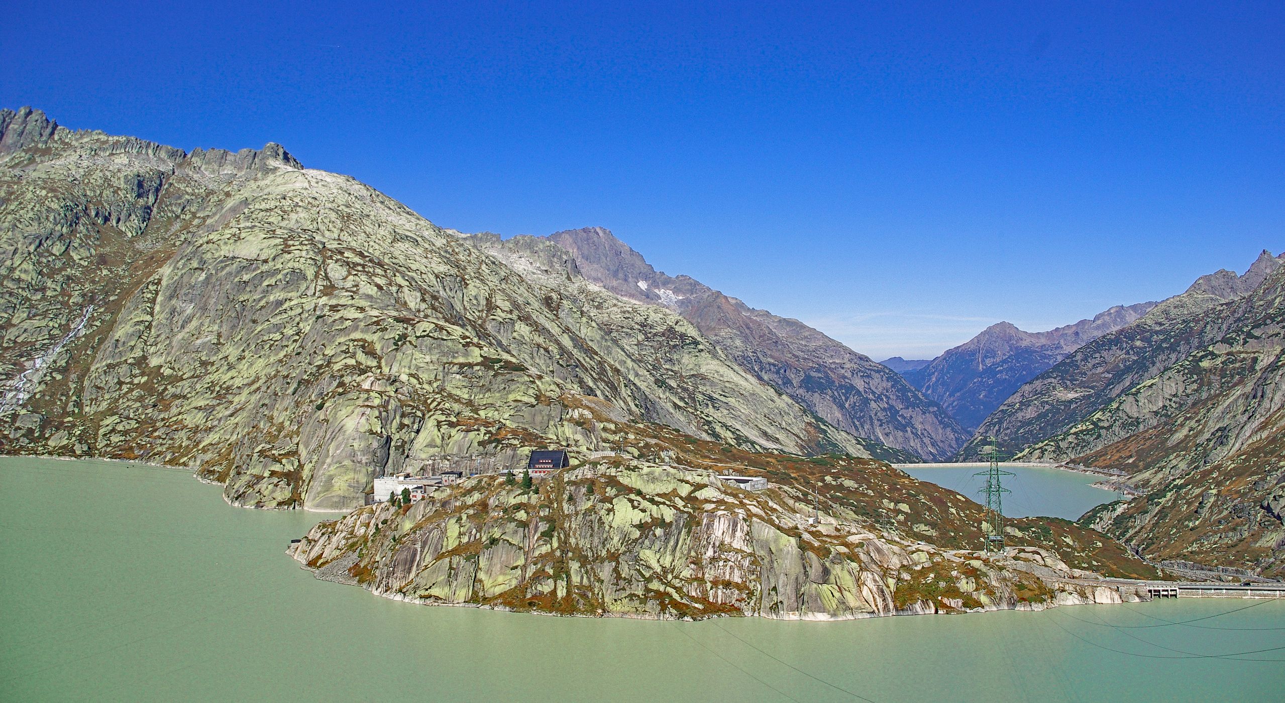 View of Lake Grimsel and Lake Räterischsboden further down., Switzerland